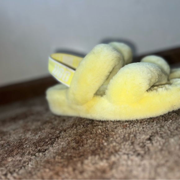 UGG Shoes - UGG Yellow Fuzzy Shearling Slide Sandals